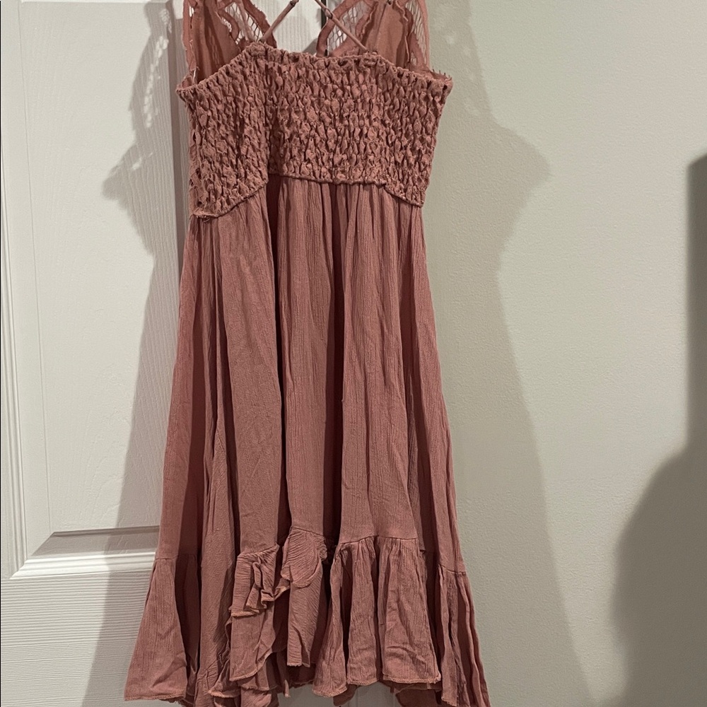 Free People One- Lace Bodice Tiered Ruffle Sundress - Dusty Rose- Size Small - Picture 7 of 12